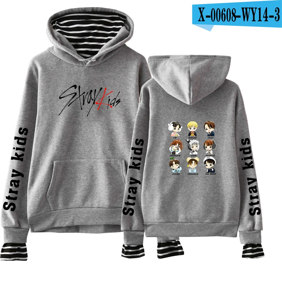 Frdun/Детский свитшот с имитацией двух предметов, популярный Повседневный пуловер Kpop, новая уличная Повседневная Толстовка с капюшоном в стиле Харадзюку - Цвет: Gray