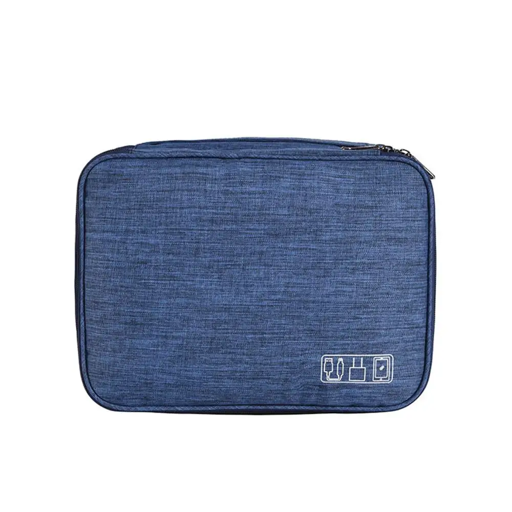 Navy blue 3 слоя для хранения электроники внутренней секреции сумка полиэстер мульти-функциональный Организатор для хранения кабелей сумка 28 × 21 × 9 см - Цвет: Navy blue