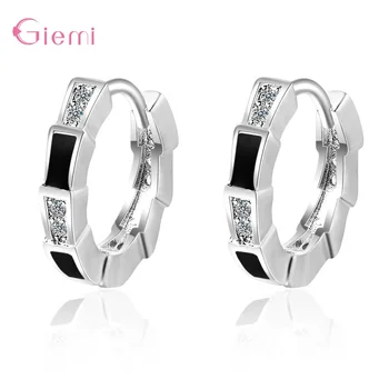 

Solid 925 Sterling Silver Hoop Earrings for Women Round Circle Earrings Pendientes Cubic Zircon Silver S925 Jewelry