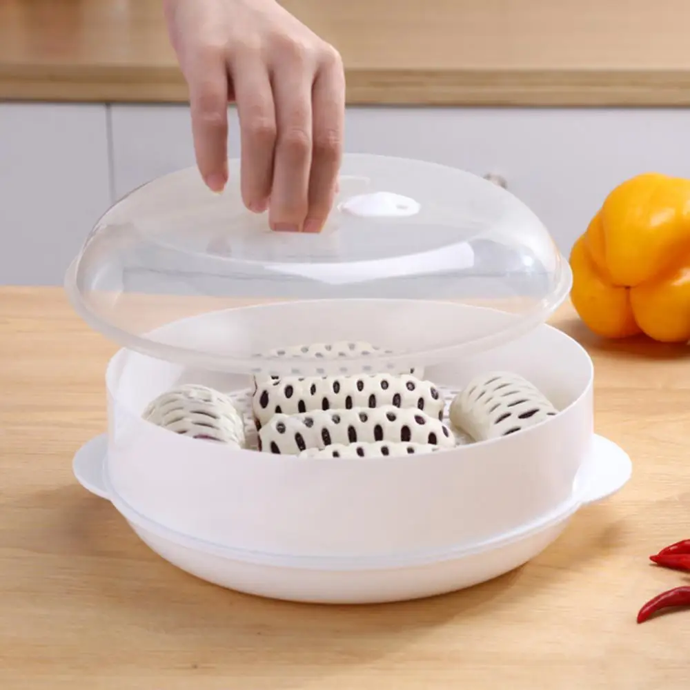 40%HOTRound Single/Double Tier Microwave Food Steamer Kitchen Veggies Fish Cookware