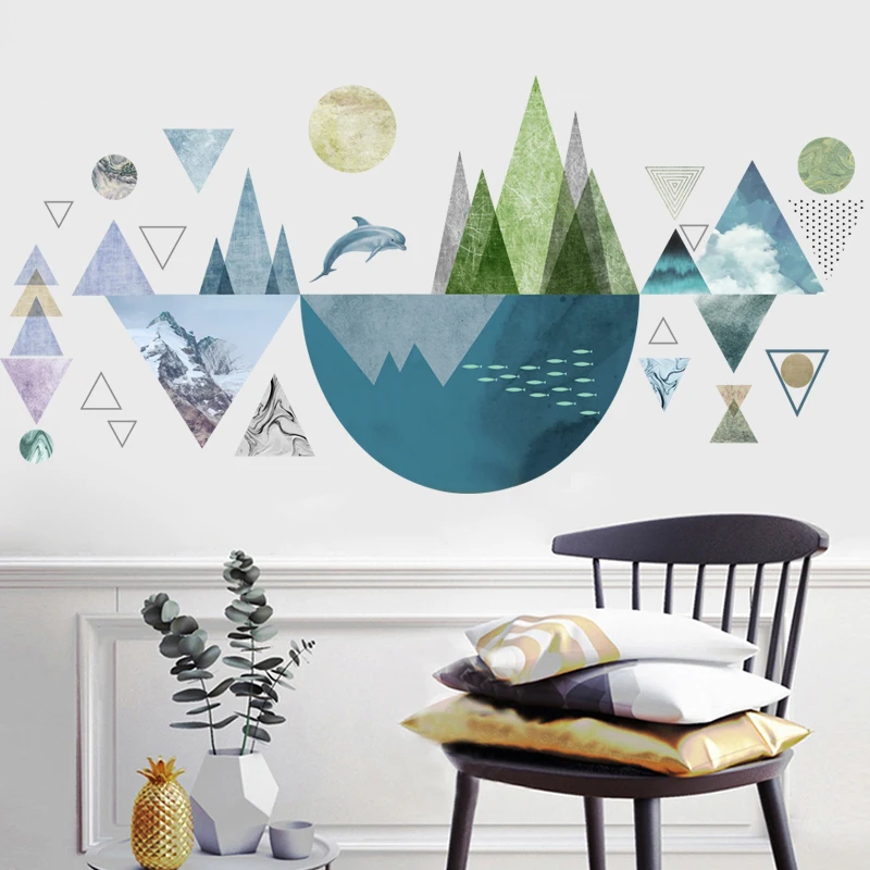 

131*64CM Wall Sticker Triangular Geometric Pattern Simplicity And Modernity Nordic Style Posters Living Room Bedroom Wall Decals