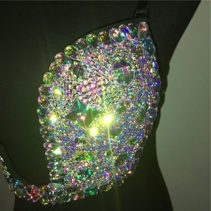 TolTolQ Шикарный Блестящий бикини со стразами топ с глубоким v-образным вырезом пуш-ап топ класса