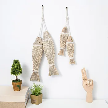 

Retro Mediterranean Style Retro Rustic Hand Carved Hanging Wood Fish Ornaments For Home Hanging Decor Gift S/L Hand Carved