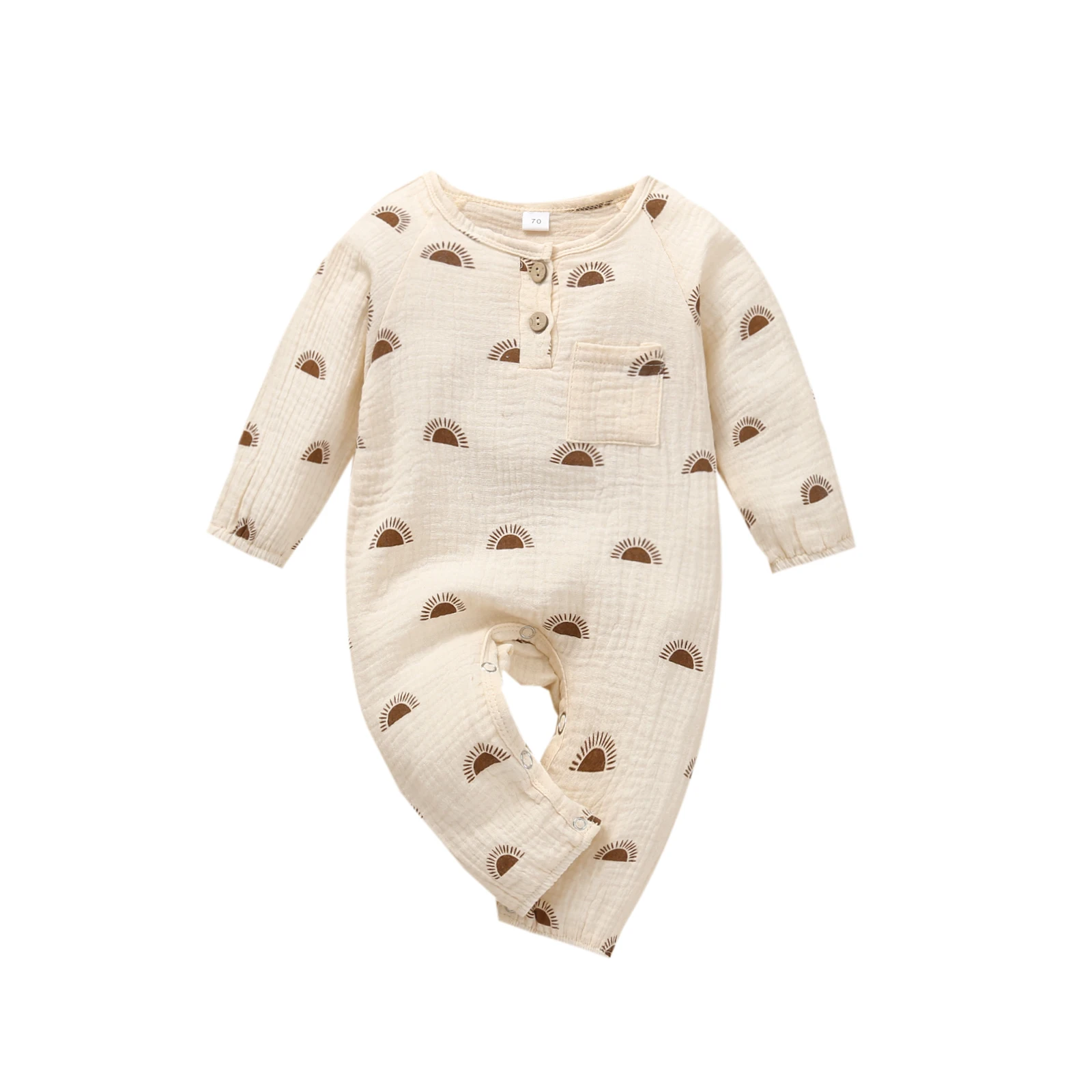 Baby Bodysuits Fur Children Baby Girls Boys Button Jumpsuit Toddlers Spring Autumn Sun Printing Playsuits Front Pocket Long Sleeve Cotton Romper customised baby bodysuits Baby Rompers