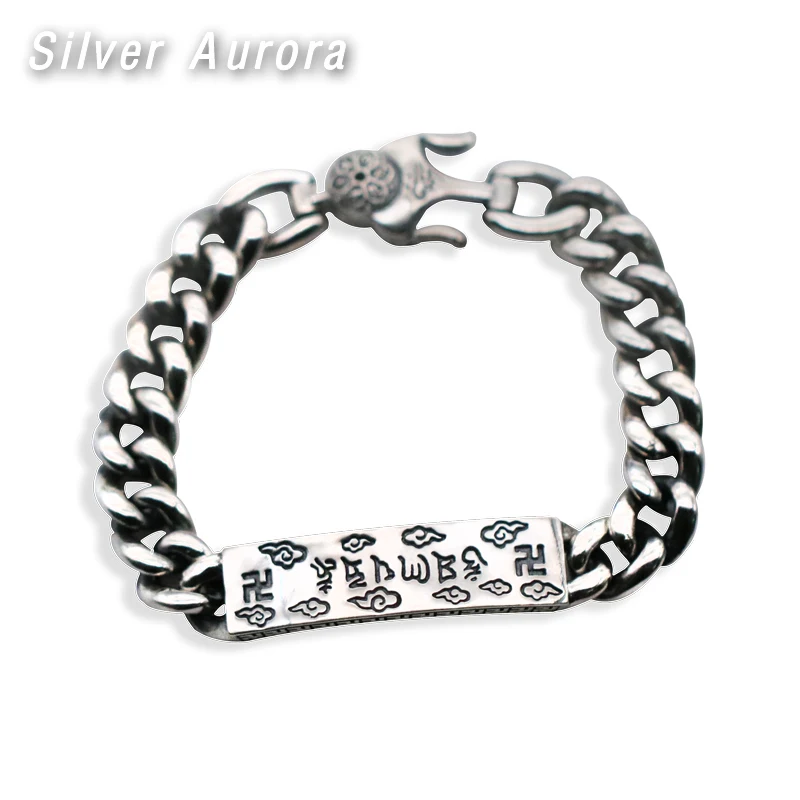 Браслет 925 стерлингового серебра в этническом стиле буддийские сердце браслет с символом сутры браслет Для мужчин Для женщин подарок на год, хорошее ювелирное изделие