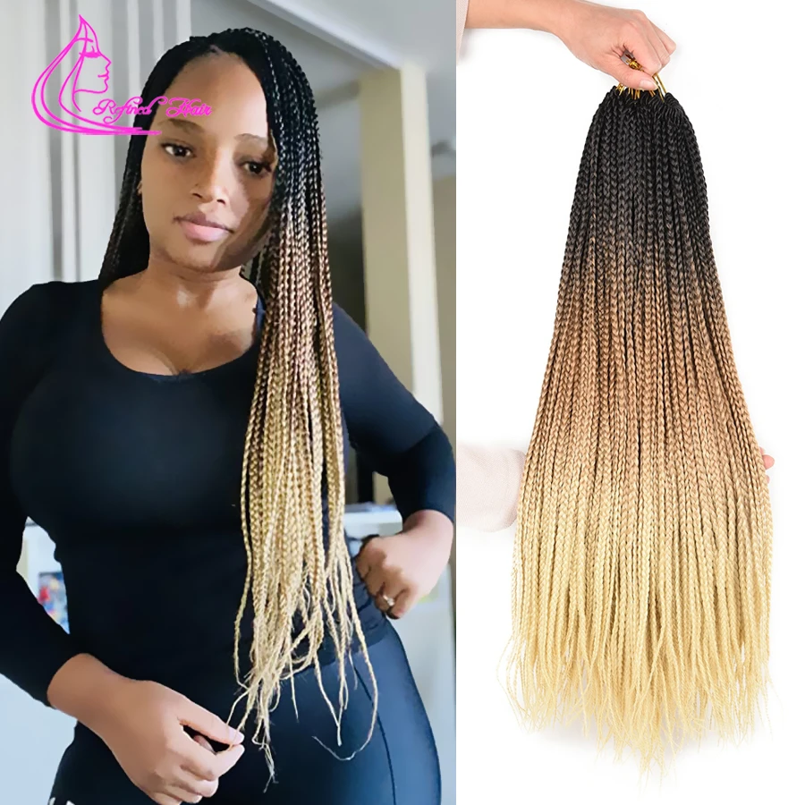 Refined 24inch Long Box Braids Hair Crochet Braid 22strands Rainbow Braiding Hair Ombre Color Synthetic Crochet Hair Aliexpress