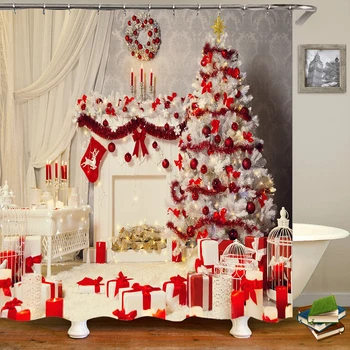

Curtains for Bathroom Sets Christmas Tree Decoration Background Bath Curtain Durable Waterproof Polyester Washable