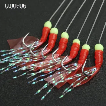 

LINNHUE Fishing Hook Saltwater Bionic String Hooks Rigs Luminous Beans Strong Bait Sea Fish 6 Pcs Fish Hooks
