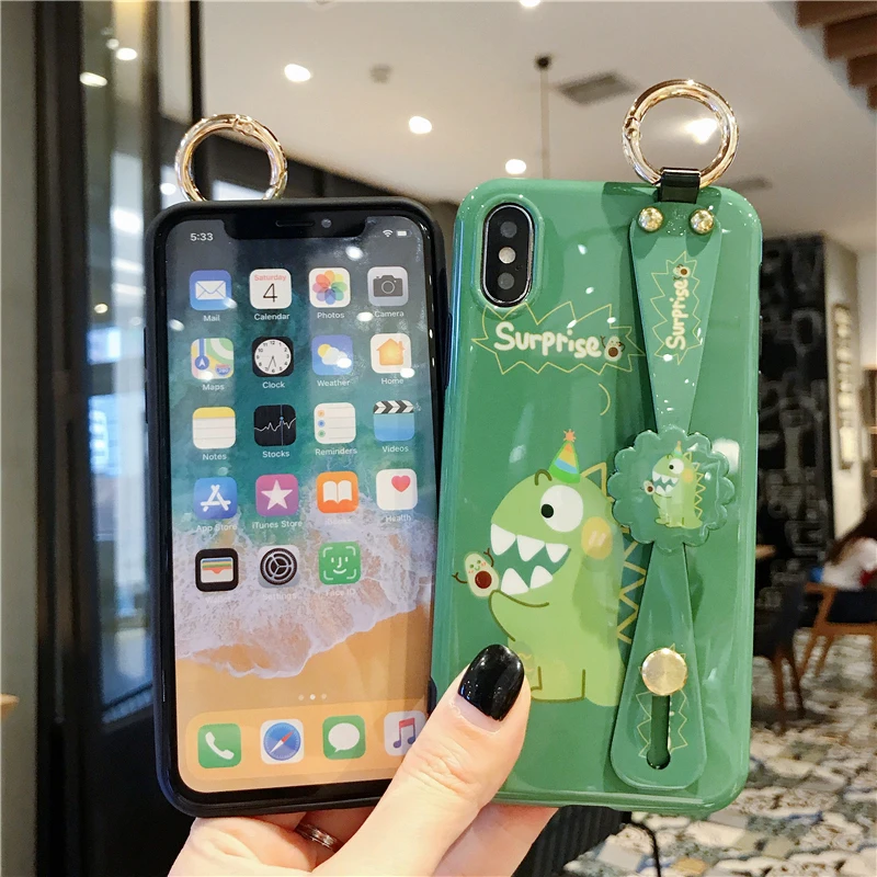 Роскошные милые чехлы с изображением динозавра авокадо для huawei P20 P30 Mate20 Pro, держатель с ремешком на запястье и подставкой, мягкий чехол для Honor 20 Nova 3 3i 4 5