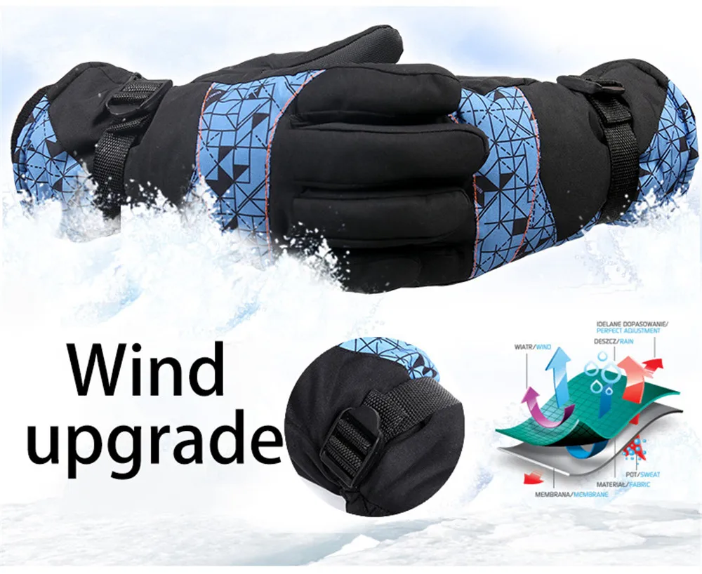 Водонепроницаемые перчатки, зимние теплые перчатки с сенсорным экраном, с подогревом, для спорта на открытом воздухе, для катания на лыжах, мотоциклетные перчатки, спортивные, полный палец