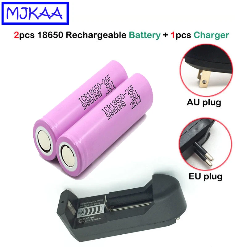 MJKAA 2 шт 18650 2600mAh 3,7 V литиевая аккумуляторная батарея+ зарядное устройство EU AU вилка универсальный литий-ионный аккумулятор зарядное устройство s