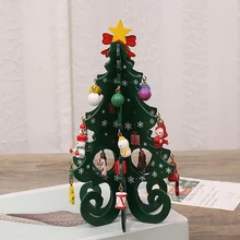  11Styles Handmade Stereo Wooden Christmas Tree White/Green/Gold Christmas Tree Children's Layout Christmas Decorations Ornaments 