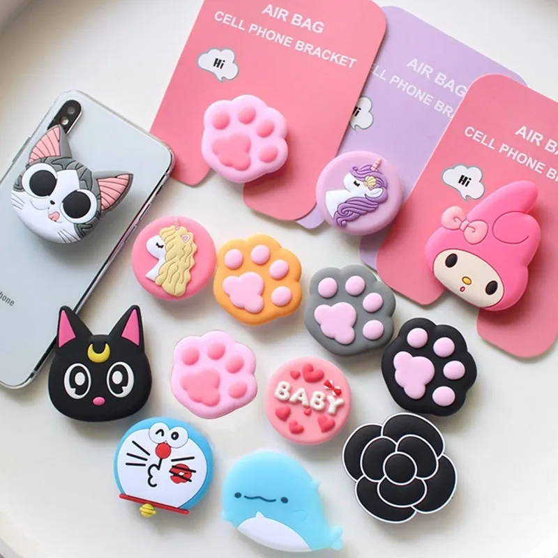 

Cartoon Round Mobile Phone Holder with Anti-Drop Extensible Airbag Stand Bracket Mount For iPhone X XS Max 8 7 6s For Samsung s8