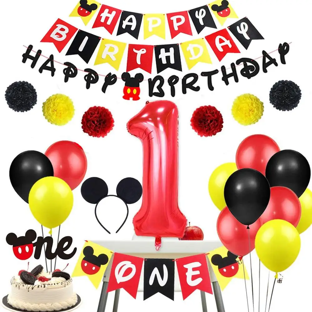Mickey Mouse Bebe De Un Ano De La Fiesta De Cumpleanos De Decoracion Para La Mesa Banner Globos Decoracion Suministros De Fiesta De Cumpleanos Decoraciones Diy De Fiestas Aliexpress