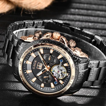 

2020 LIGE Fashion Brand Creative Luxury Men Automatic Mechanical Watch Luminous Casual Calendar Automatic Mechanical Watches Men