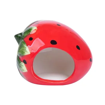 

Original Ceramic Cartoon Strawberry Shape Hamster House Home Summer Cool Small Animal Pet Nesting Habitat Cage Bedding House Mat