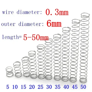 

20pcs wire diameter = 0.3mm OD =6mm Stainless Steel Micro return Small Compression anti corrosion extension springs L=5-50