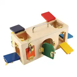 Красочные замок коробка деревянные защелки доска детей образования дошкольного обучения игрушки увеличивают взаимодействие между