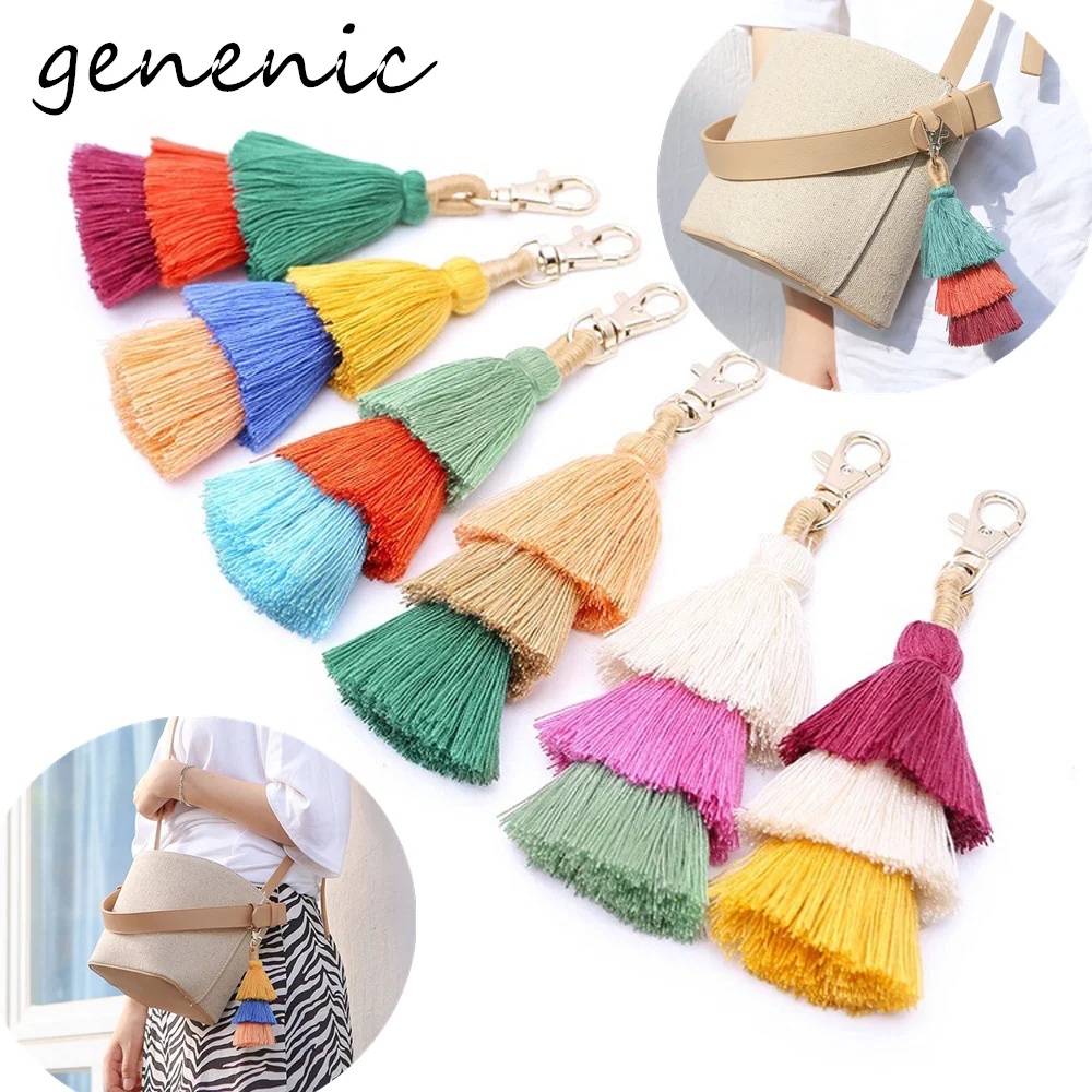 

Colorful Tassels Keychains For Women Bag Decorative Pendant Key Ring Bohemian Handmade Charm Handbag Key Accessories Christmas
