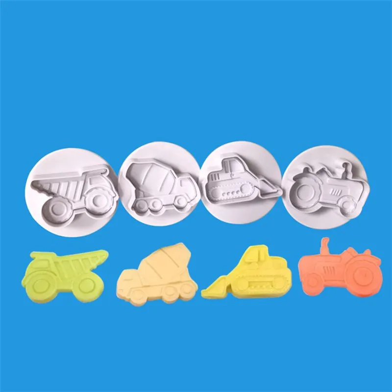 Cookie Cutter 3D Car Plane Train Vehicle Transportation Baking Stamp Press 4pcs