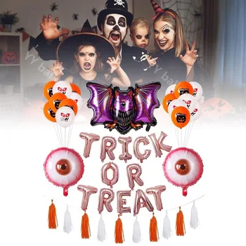 

Halloween Balloons Paper Garland Decoration for Home Pumpkin Foil 2020 Bat Cake Toppers Fireplace Scarf Halloween Party Supplies