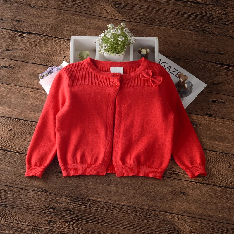 Red Bow Baby Girls Sweater Cardigan 1 Year Old Single Button Spring