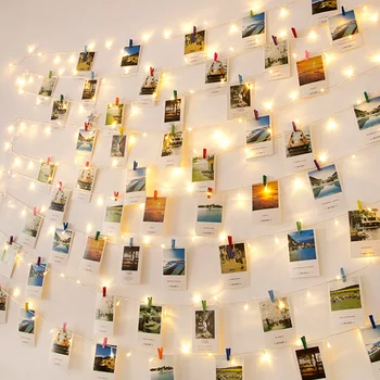 

LED String Lights with 50 Colorful Clips for Hanging Pictures Photo Battery USB Operated Perfect Bedroom Wedding Wall Decor D30