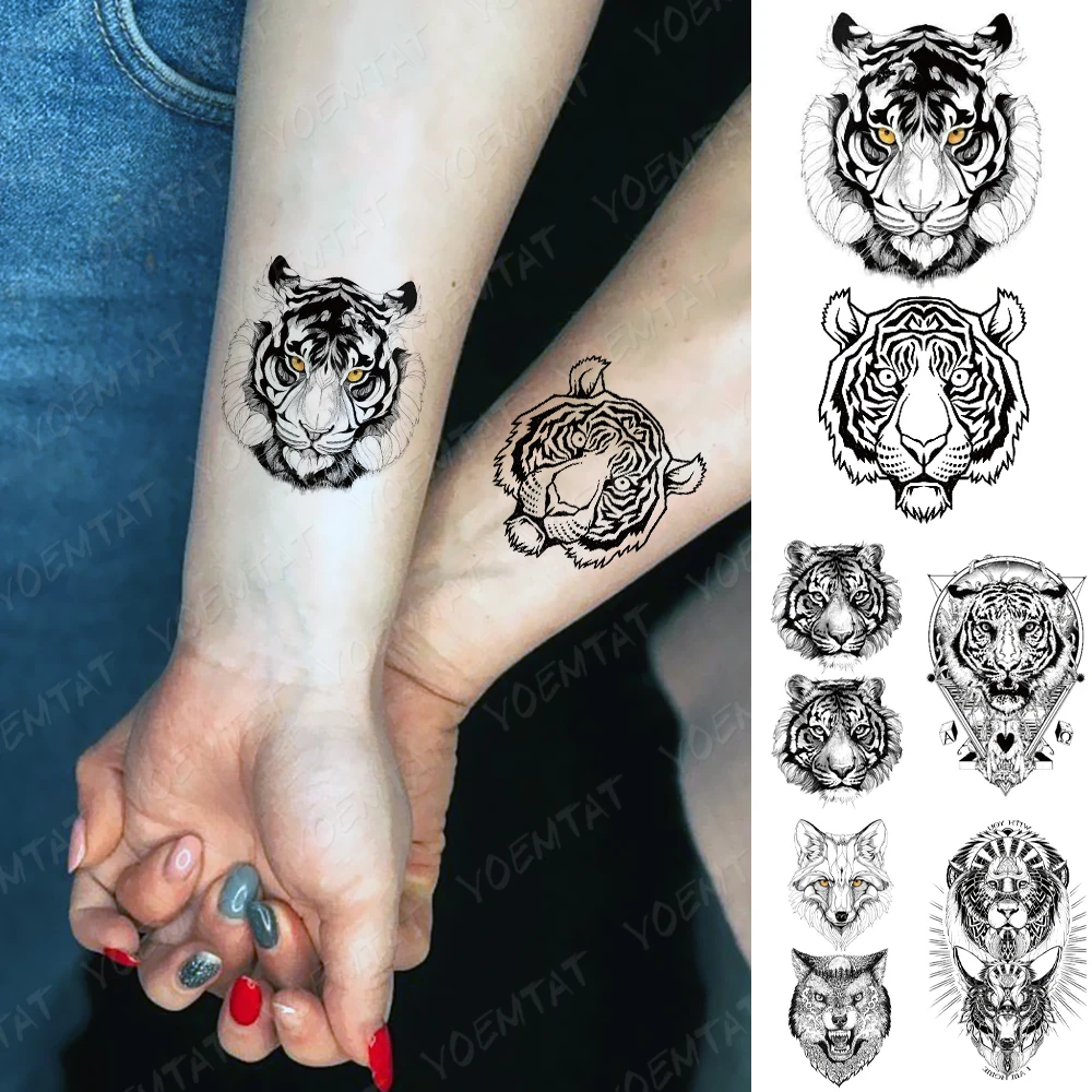 Tatouage Femme Tigre Tribal Tatouage temporaire, autocollant Tribal tigre, étanche, lignes  géométriques, Animal, poignet, faux tatouage, Art corporel pour femmes et  hommes | AliExpress