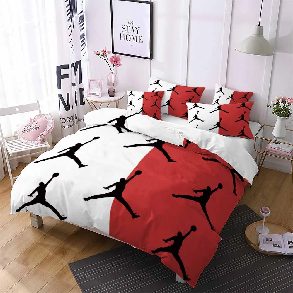 Sport Posture Bedding Basketball Player Half White Half Red Duvet