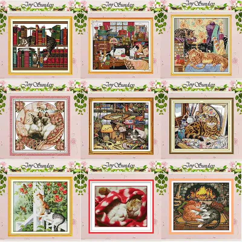 Sleeping curious cat Animals counted 11CT 14CT Cross Stitch Sets DIY Chinese Cross-stitch Kits Embroidery Needlework Home Decor | Дом и сад