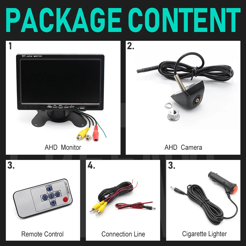 AHD 1080P 7 Inch IPS Screen Car Video Monitor Camera CCTV Surveillance Parking System With Cigarette Lighter Power Supply,car display,monitor display,car parking monitor
