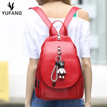 

YUFANG Casual Women Backpack Zipper Design Female Chest Daypack Genuine Leather Women Bag Candy Color Shoulder Bag Ladies