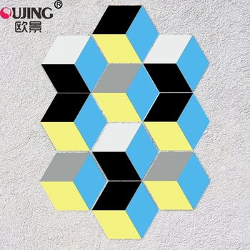 

Tricolor Stitching Geometric Pattern Hexagon Twill Tiles Floor Wall Sticker Kitchen Bathroom Non-slip Mat Wear Tiles Floor Mural