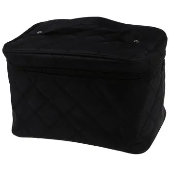 

New Zipper Cosmetic Storage Make up Bag Handle Train Case Purse-L black