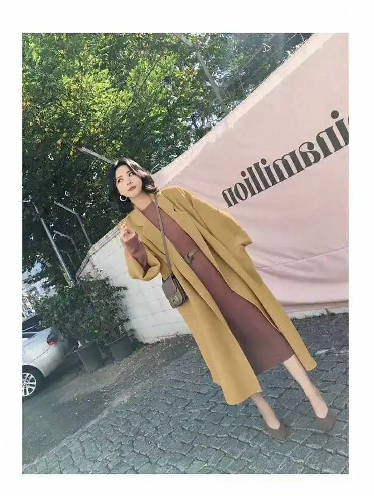 Свободное XS-2XL, верхняя одежда, пальто, воротник, длинный рукав, шерстяное пальто, женская мода, двойной кашемир, шерстяное пальто
