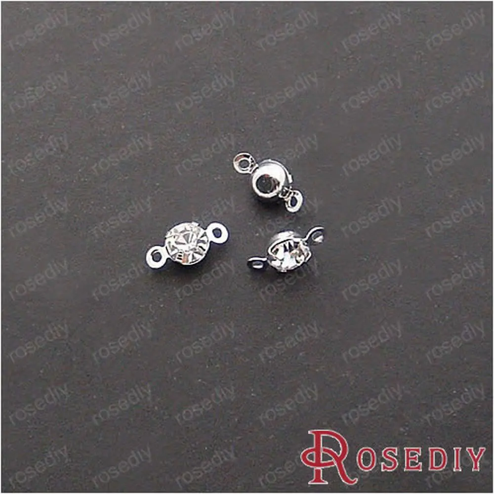

Wholesale 4mm Imitation Rhodium Copper Base with White Rhinestone 2 Holes Connectors Findings 50 pieces(JM4583)T
