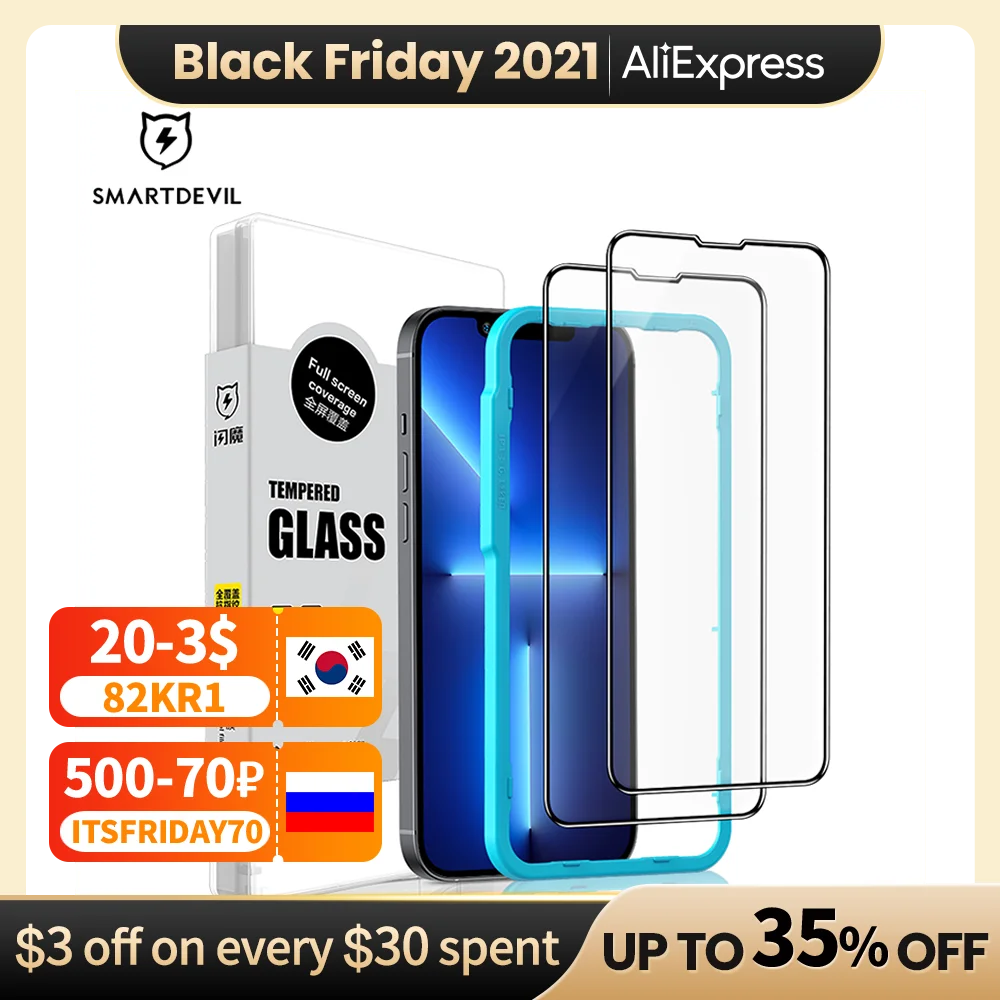SmartDevil for iPhone 15 14 full coverage tempered glass screen protector for iPhone 15 Pro Max 14 Pro 13 12 mini 11 XR HD