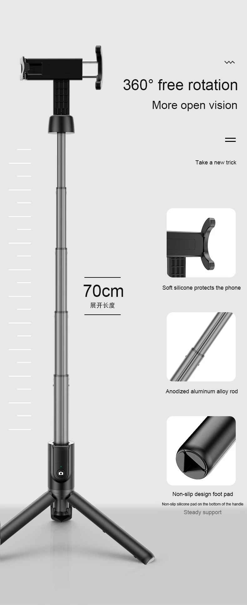 CYKE M12 мини модернизированная селфи палка Bluetooth селфи палка штатив выдвижной для iPhone 8 iPhone 8 Plus huawei