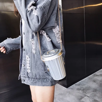

Bag female 2019 new Korean creative trash can handbags fashion Messenger bag glossy chain personality small bag game toy