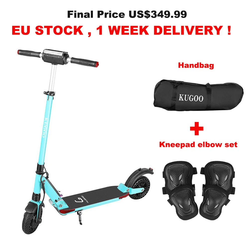 [Европейский запас] KUGOO S1 PRO складной взрослый Электрический скутер 7.5AH 350 Вт 30 км/ч скейтборд для XIAOMI M365 e Скутер PK Ninebot - Цвет: Blue Add Knee pads