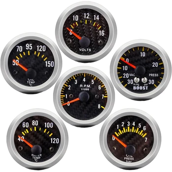 

2" Boost/Water Temp/Oil Temp/Oil Press/Voltage/Tachometer 52mm Analog led White Case Auto tachometer boat speedometer car rpm