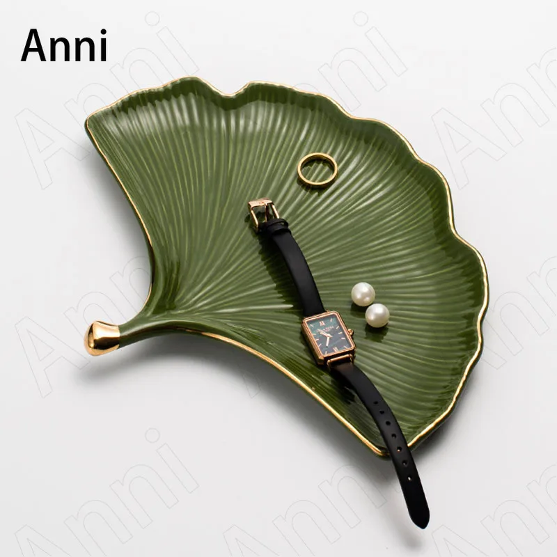 Creative Ginkgo Leaf Decorative Trays Nordic Modern Jewelry Perfume Cosmetic Ceramic Storage Tray Afternoon Tea Dessert Plates 4