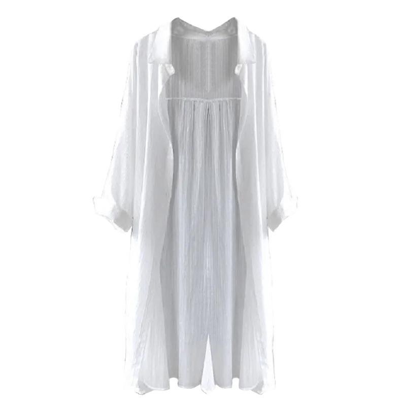 Long White Shirts For Women 2020 Summer New Loose Long-Sleeved Casual All Match Female Outwear Coat Tops