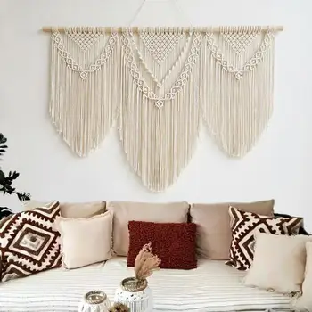 Large Wall Hanging Macrame Tapestry Home Decorative Curtain Hand Woven Bohemian Cotton Tapestry Wedding Background 1