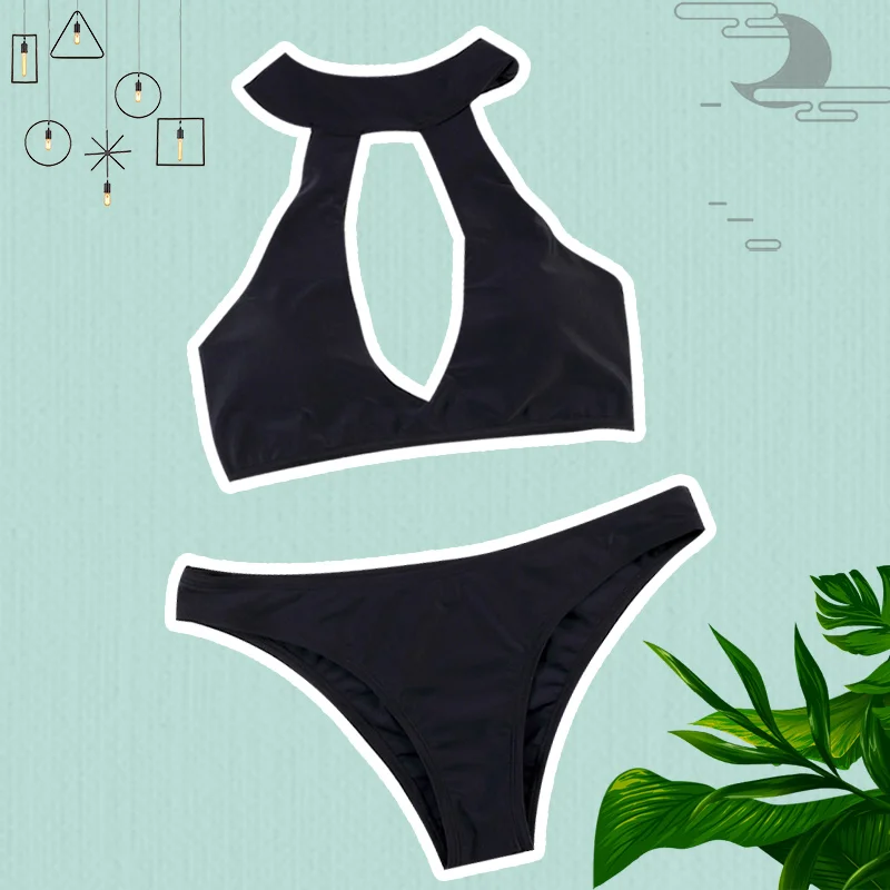 Sexy Black Breathable Beach Adjustable Nylon with Chest Pad Sunmmer Fashion Women Bikini for Women Beach Wear Swimsuit