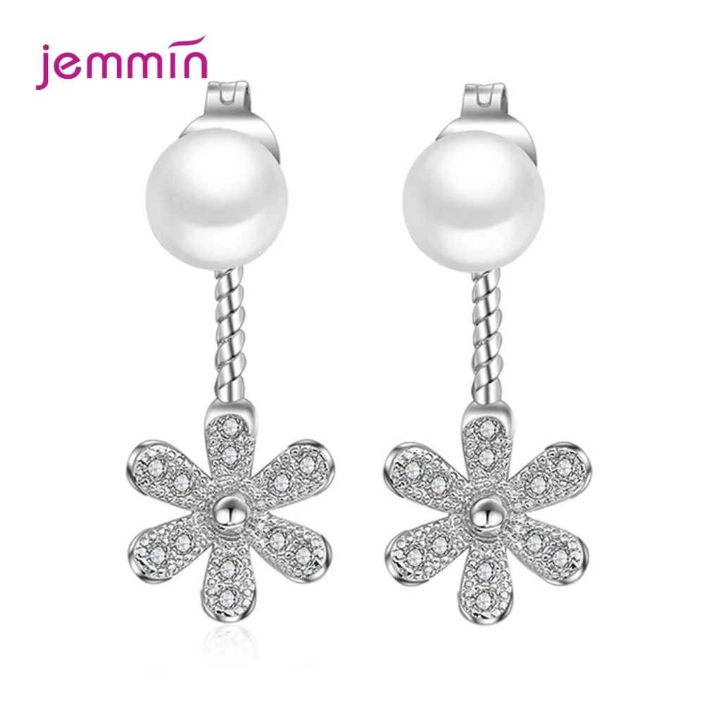 Серьги-подвески женские из серебра 925 пробы с искусственным жемчугом и фианитом |