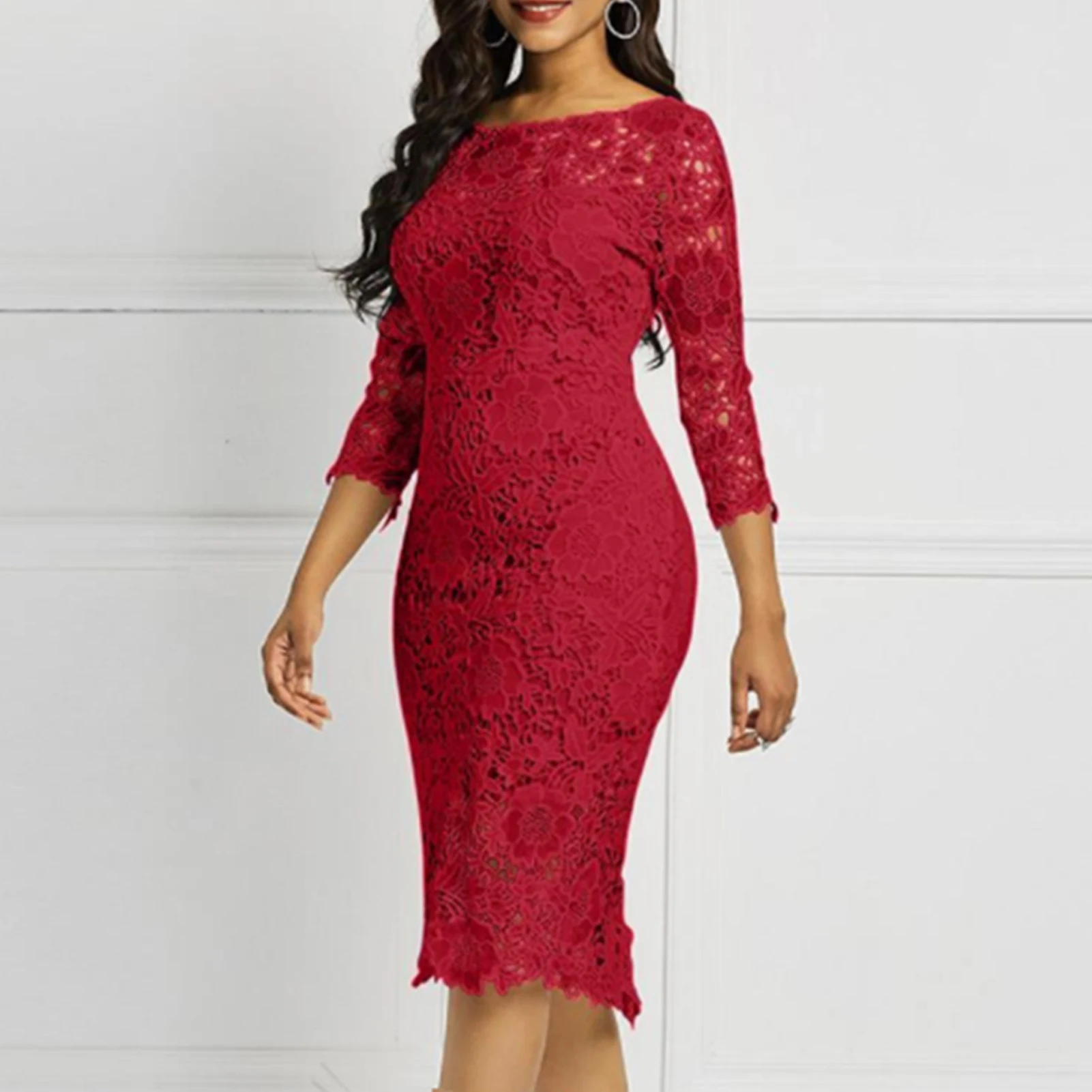 Knee length Lace Dress Women Three 