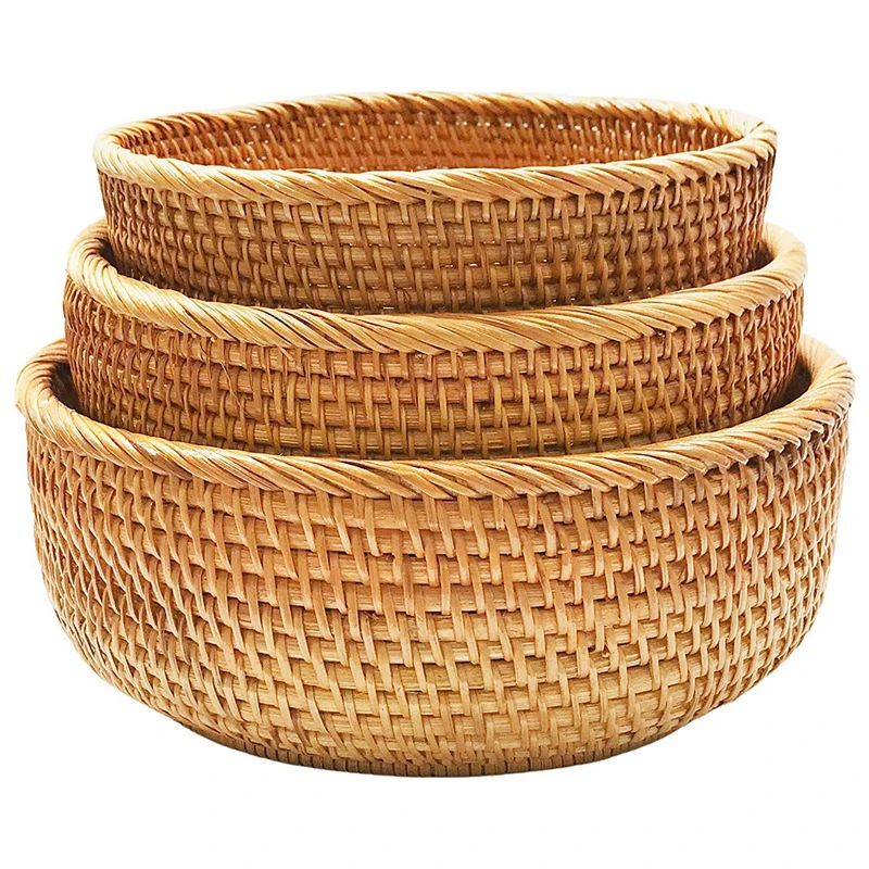 Details about   Round Snack Basket Rattan Woven Home Fruit and Vegetable Storage Basket Kitchen
