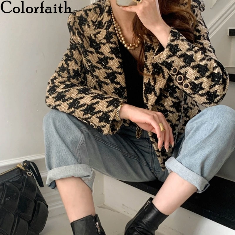 Новинка 2021 осенне-зимние женские блейзеры Colorfaith куртки в клетку Корейском стиле