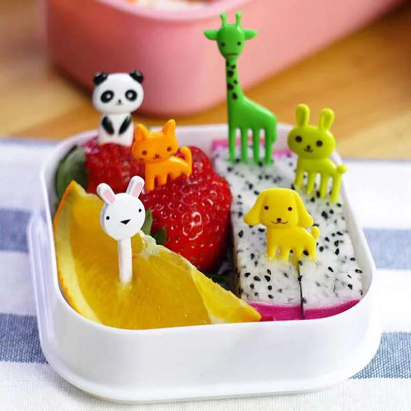 10pcs pack Animal Farm Fruit Fork Mini Cartoon Children Snack Cake Dessert Food Fruit Pick Toothpick 2